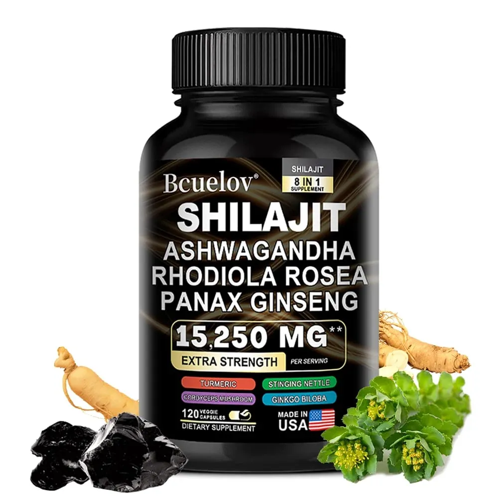 Shilajit 9000 Ginseng 1500MG Ashwagandha 2000MG - Extratos complexos de plantas naturais 8 em 1 fornecem energia, força muscular imunológica — image 1