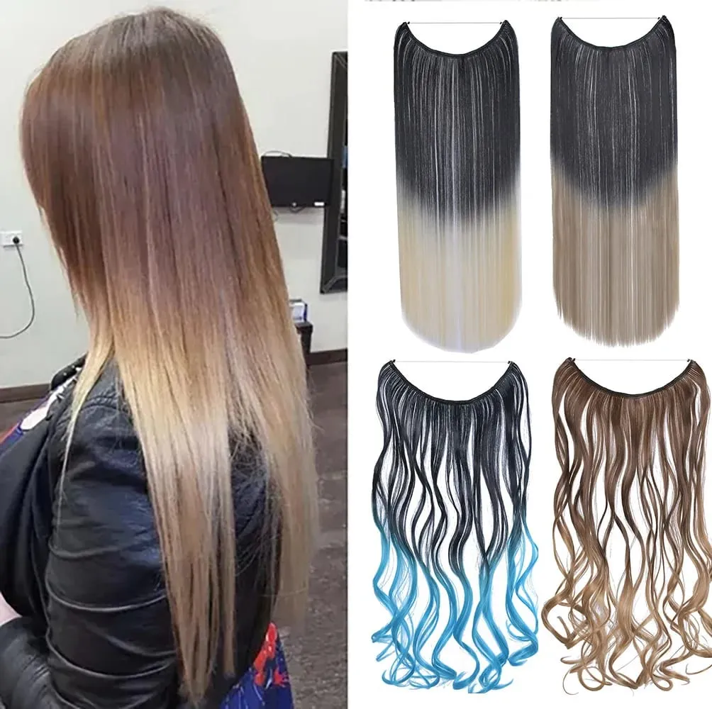 Jeedou One Piece No Clips Hairpieces Ombre Color Elasticity Invisible Wire Fish Line Wavy Synthetic Hair Extension — image 2