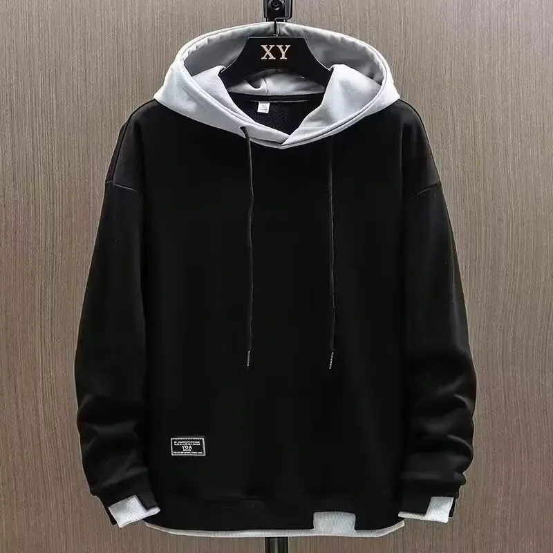 2025 outono masculino hoodies high street pulôver manga longa retalhos moletom masculino moda streetwear hoodie harajuku — image 1