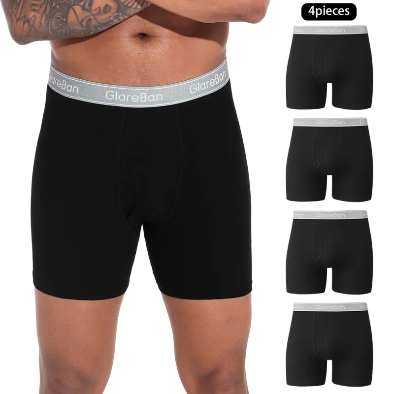 4 pçs preto perna longa 100% algodão boxer para homens nova roupa interior masculina marca calcinha e cuecas para homme shorts caixa deslizamento briefs