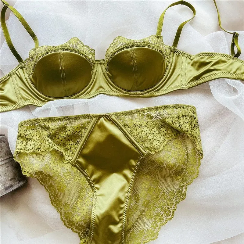 Women Half Cup Lace Bra Set Thin Underwire Sexy Minimizer Bra Anti‑Sag Side Support Hide Armpit Fat Ladies Lingerie Set 2‑38 — image 10