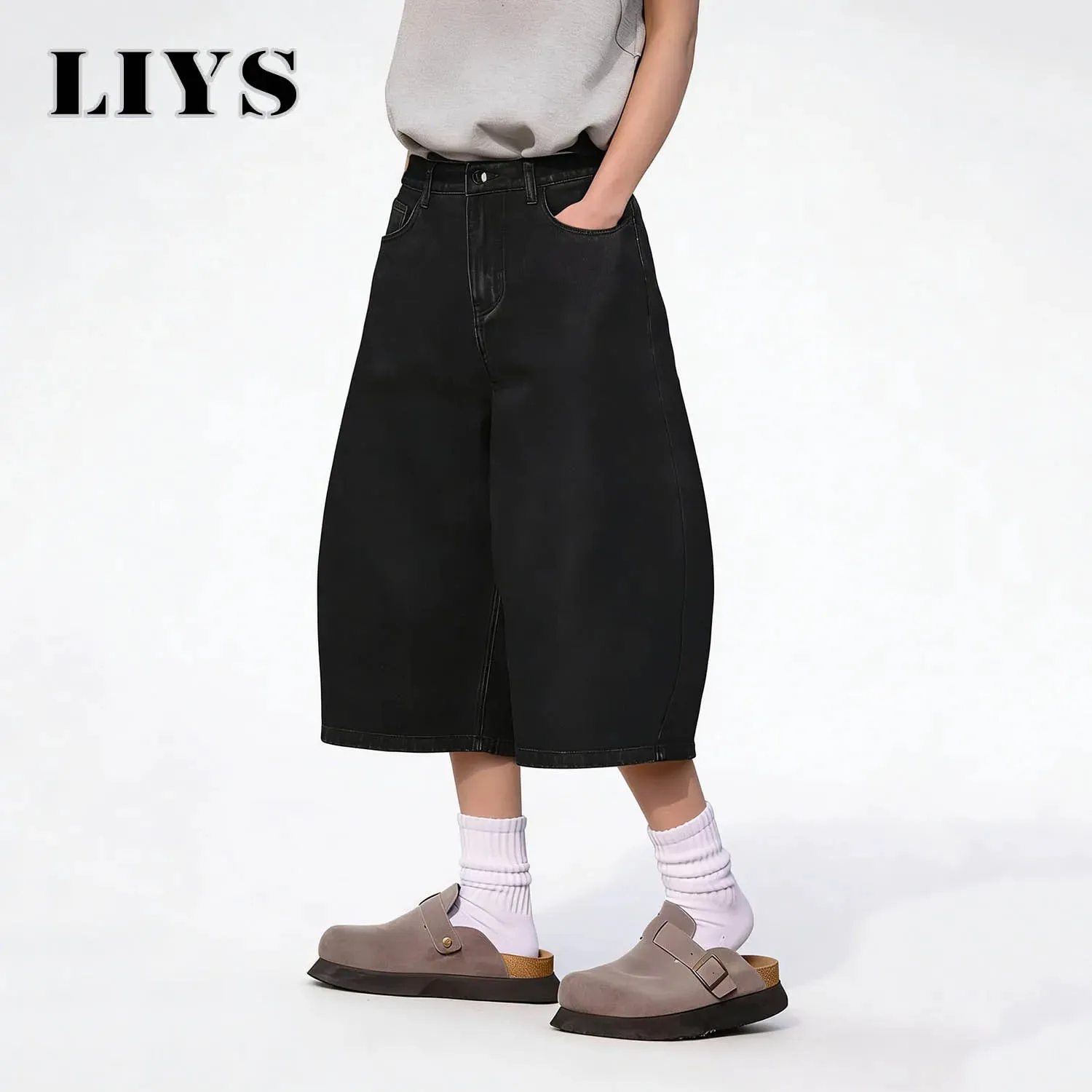 Summer American Style Retro Black Ultra Baggy Machete Wide Leg Denim Shorts Fashion Men's Women's Daily Jeans Capris Jeans — image 4