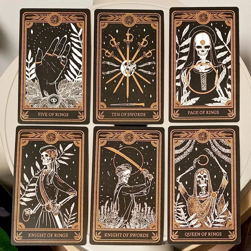 The Marigold Tarot Deck 78pcs Cards Black & Gold Skull Art Tarot Cards Rider-Waite Inspired Divination Deck English Ver. — image 6