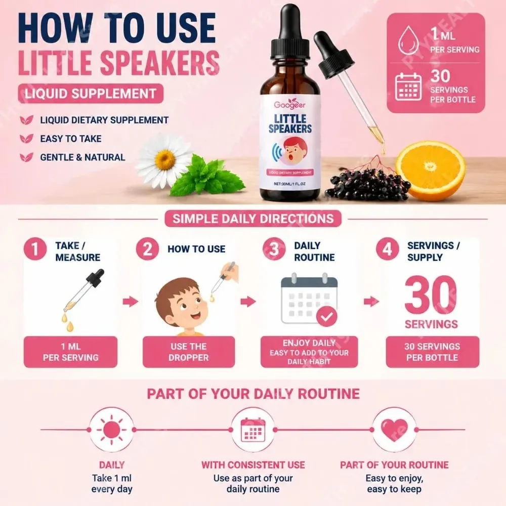 Googeer Little Speakers folyékony kiegészítő B12 vitamin D3 Zeolit ​​a verbális kifejezéshez, nyelv és fókusz támogatása gyerekeknek 30 ml