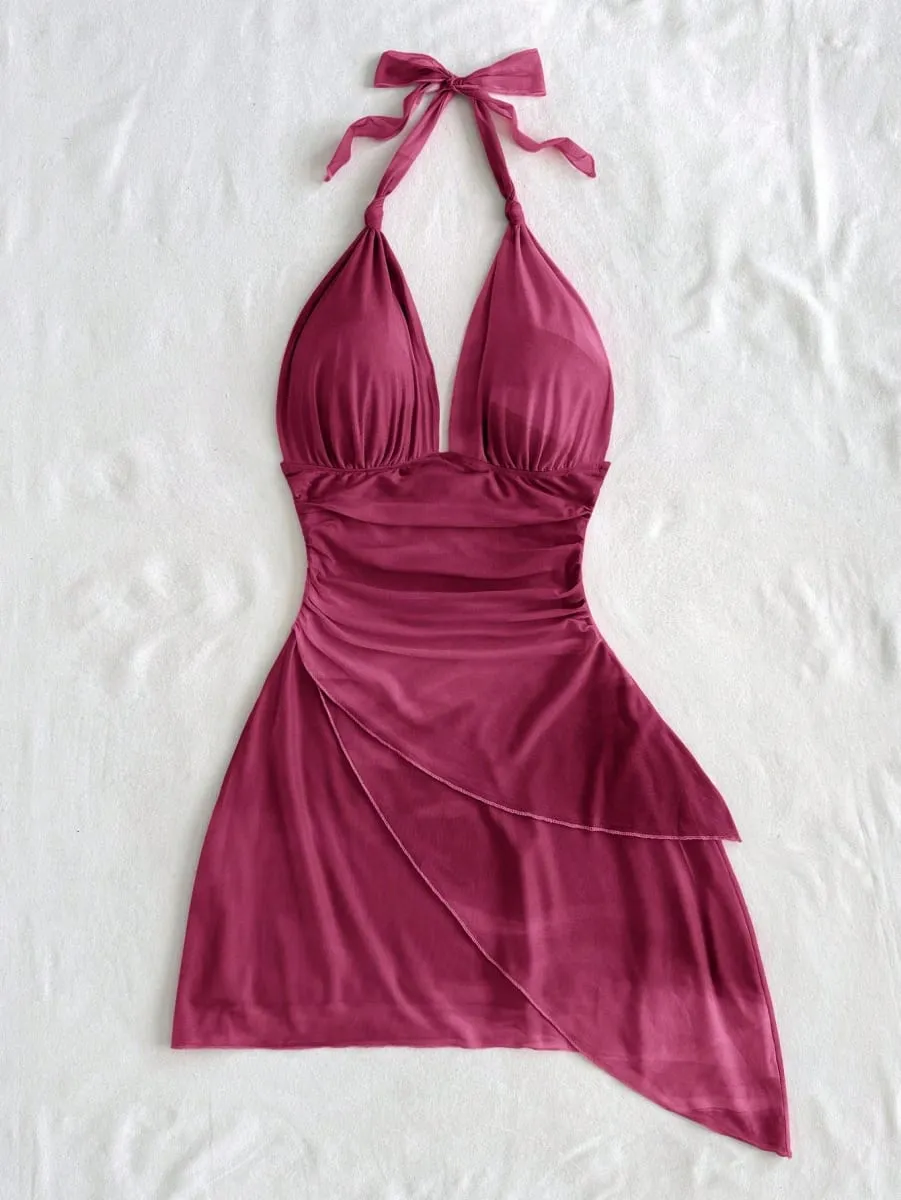 2025 Fashion Design sense Chiffon walang manggas seksi masikip malalim V maikli sexy purong backless na damit — image 7