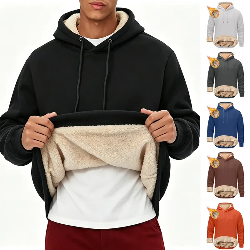 Vinter Varma Luvtröjor Herr Sport Tjocka Sweatshirts Vindtät Thermal Casual Enfärgad Lös långärmad tröja Streetwear — image 5