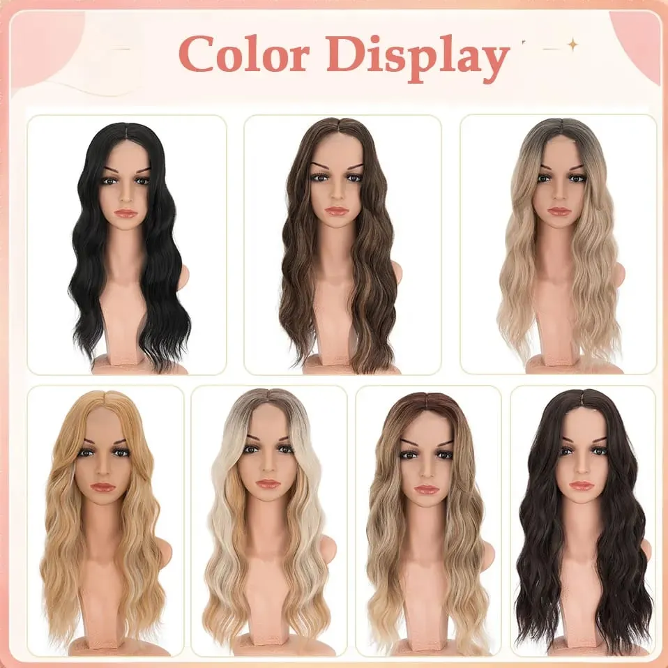 S-noilite Hair Topper 20 Inch Wavy Synthetic Clip-In Topper for Women Natural Looking Voluminous Hairpiece Ombre Blonde Wig