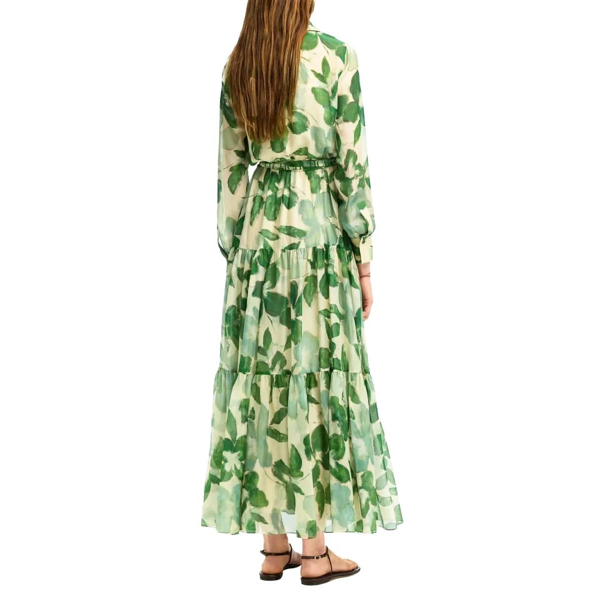 Mga 2025 na Dress ng Pambabaeng Bagong Belted Chiffon Print V-neck Chic Slim Long Dress Fashion Elegant Holiday Street Pambabaeng Dress — image 3