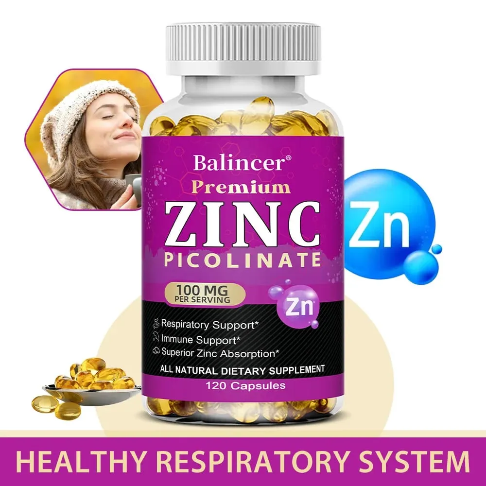 Zinc Picolinate 100Mg Capsules - Respiratory Immune Support Skin and Bone Health Highly Absorbed Supplement — image 1