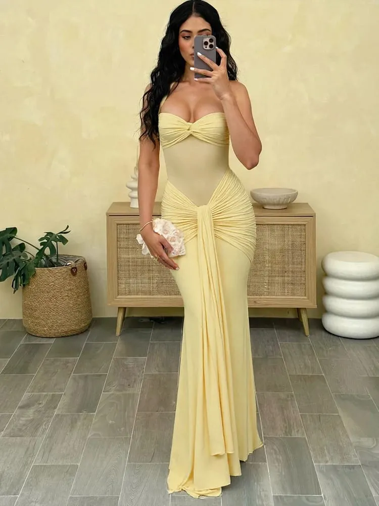 Nibber halter malha retalhos vestido feminino verão tendência fora do ombro sem costas ruched fita meia-noite baile de formatura festa hipster vestidos — image 4