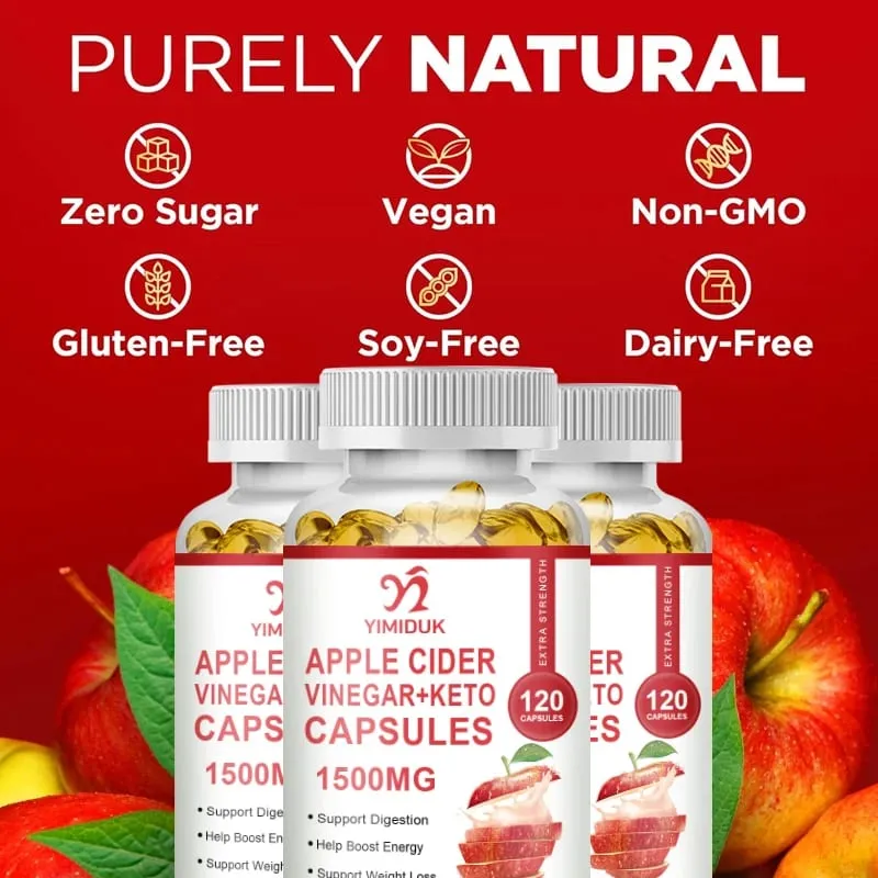 Apple Cider Vinegar Supplements with Mother - 1500 mg - ACV Capsules for Digestion Keto Cleansing and Balanced Nutrition — image 3