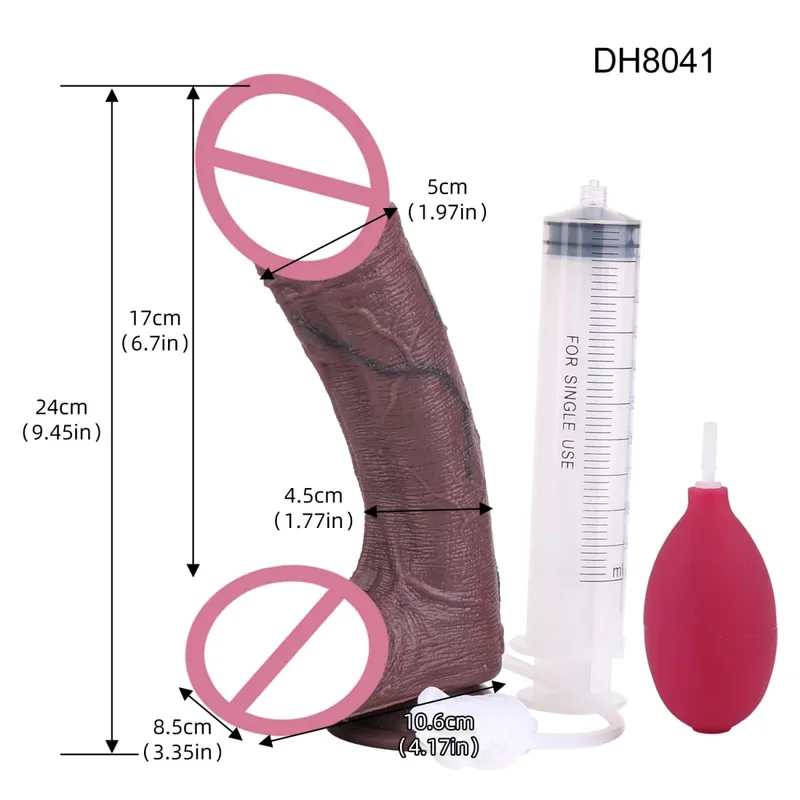 Silicone Lifelike Double Layers Ejaculating Penis Squirting Long Dildo With Sucker Anal Sex Toys Para sa Lalaki Babae Masturbator — image 8
