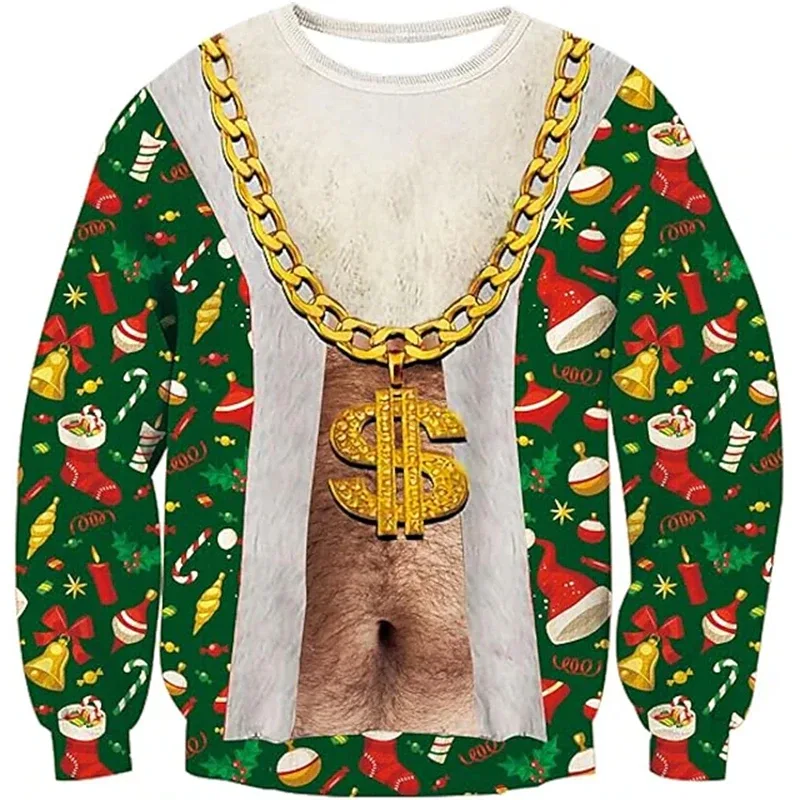Jul ful tröja Rolig 3D-utskrift muskelmönster tröjor för män Nytt mode tröja fest Cosplay kostym julklapp — image 4