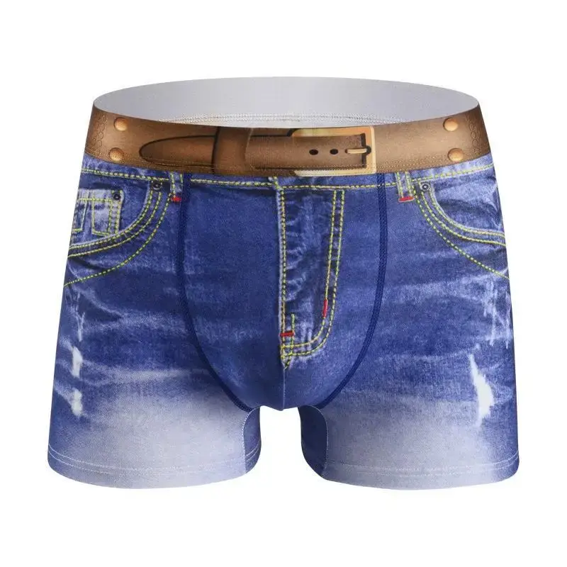 1PCS Panlalaking damit na panloob na denim print cotton na hugis U na disenyo, breathable na boksingero, panlalaking cotton na komportable — image 3