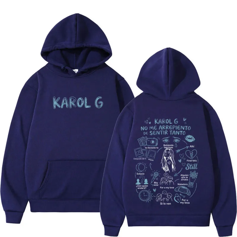 Karol G Álbum No Me Arrepiento De Sentir Tanto 2026 Impressão Moletom Com Capuz Homens Mulheres Moda Casual Pulôver Mangas Compridas Soltas Hoodies — image 6