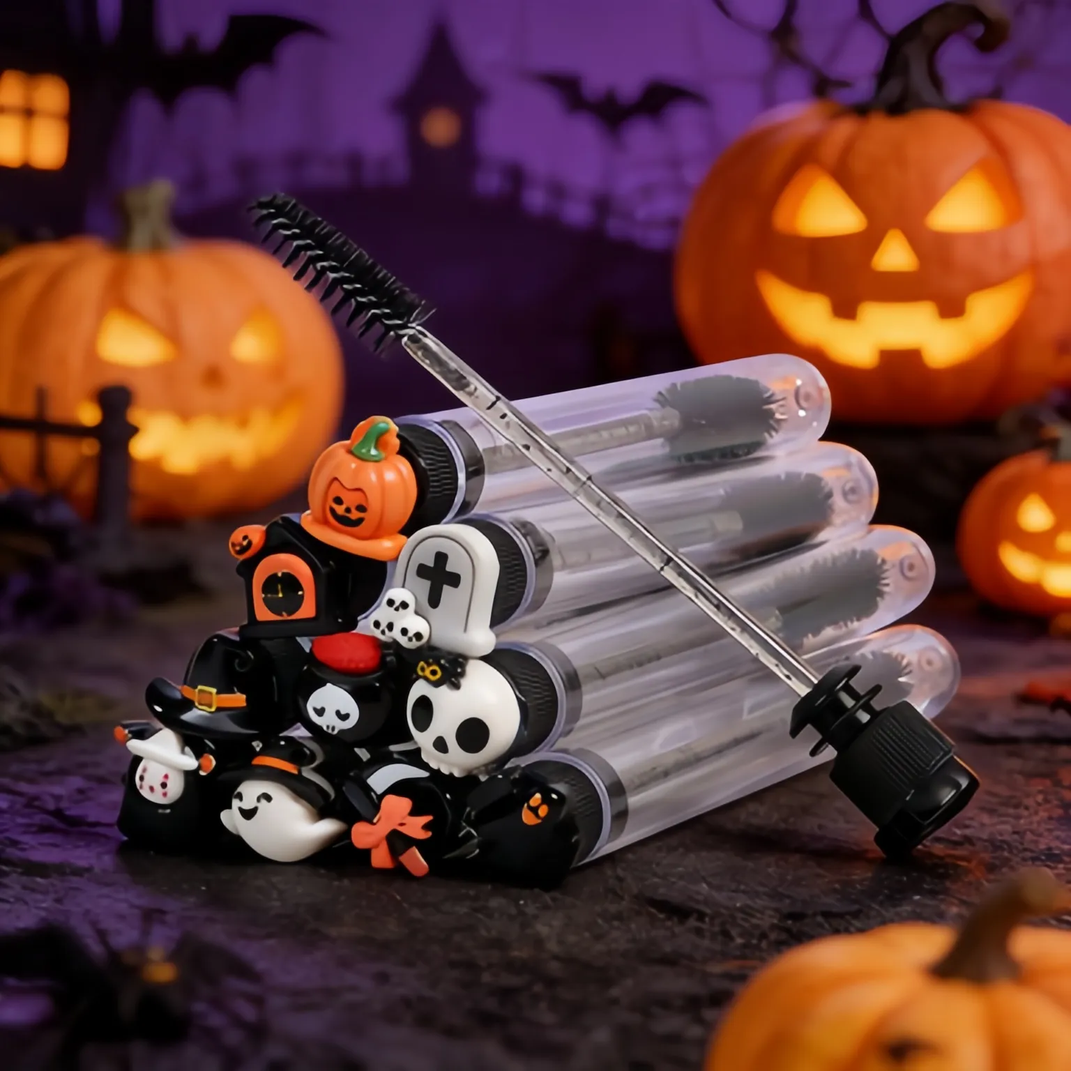 10pcs Professional Halloween Tube Mascara Wand Spooky Horror & Cute Face Brushes Eyelash& Eyebrow Grooming Kitfor Parties — image 4