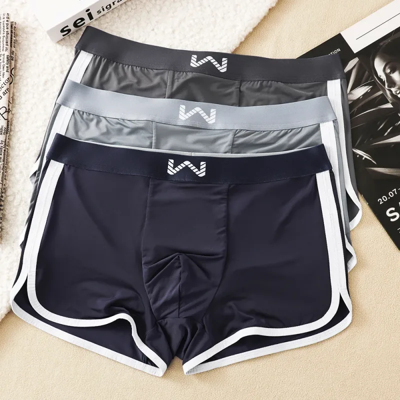 3 unidades/pacote de seda gelo respirável malha antibacteriana cuecas masculinas grande espaço bolsa calcinha alta cintura elástica boxer homme — image 20