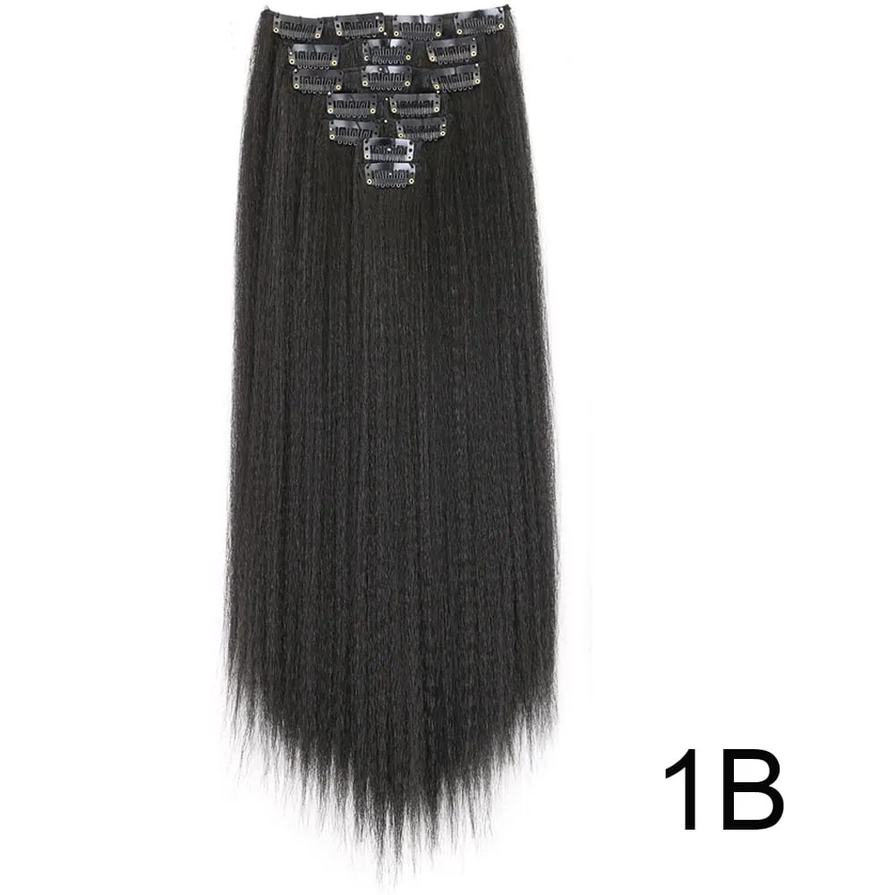 14-22icnh Synthetic Yaki Straight Clip In Hair Extensions For Women Black 7Pcs/Set Synthetic Extensions Hairpiece