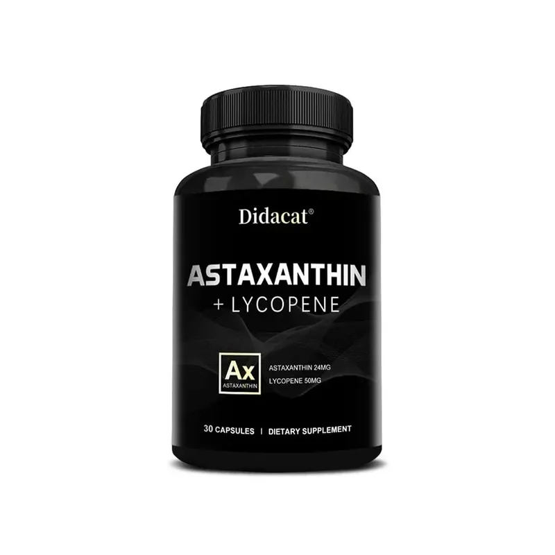 Astaxanthin 24 mg + Lycopin 50 mg Natürliches Antioxidans aus Mikroalgen. Astaxanthin-Ergänzung unterstützt die Gesundheit der Augenhaut, ohne GVO