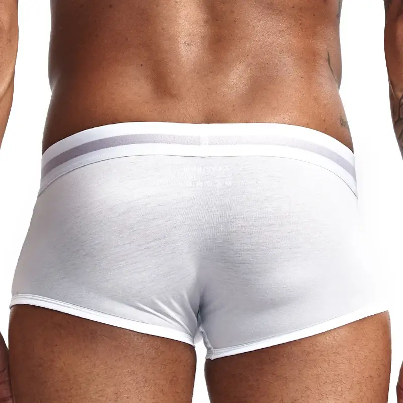 Roupa íntima masculina jovem em U levantada cintura baixa algodão quadrilátero calças cor sólida shorts masculinos grandes — image 7