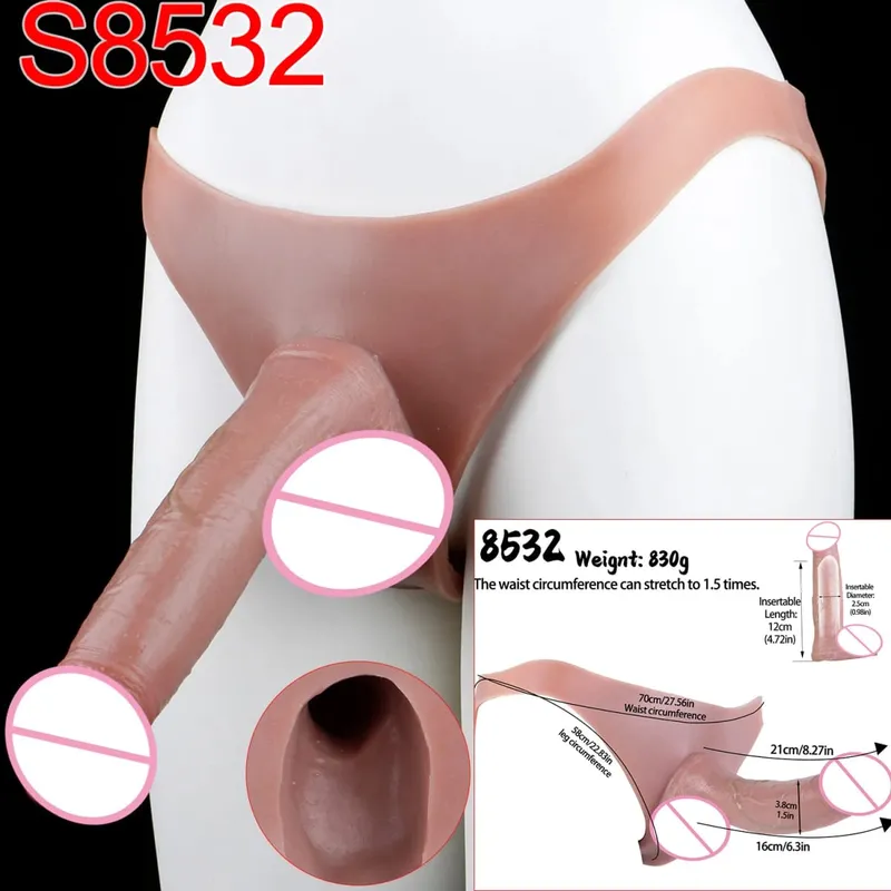 Male Strap-On Long Hollow Dildo Ultra Realistic Penis Extend Sleeve Pants насадка на член Male Cock Cover Sex Toys