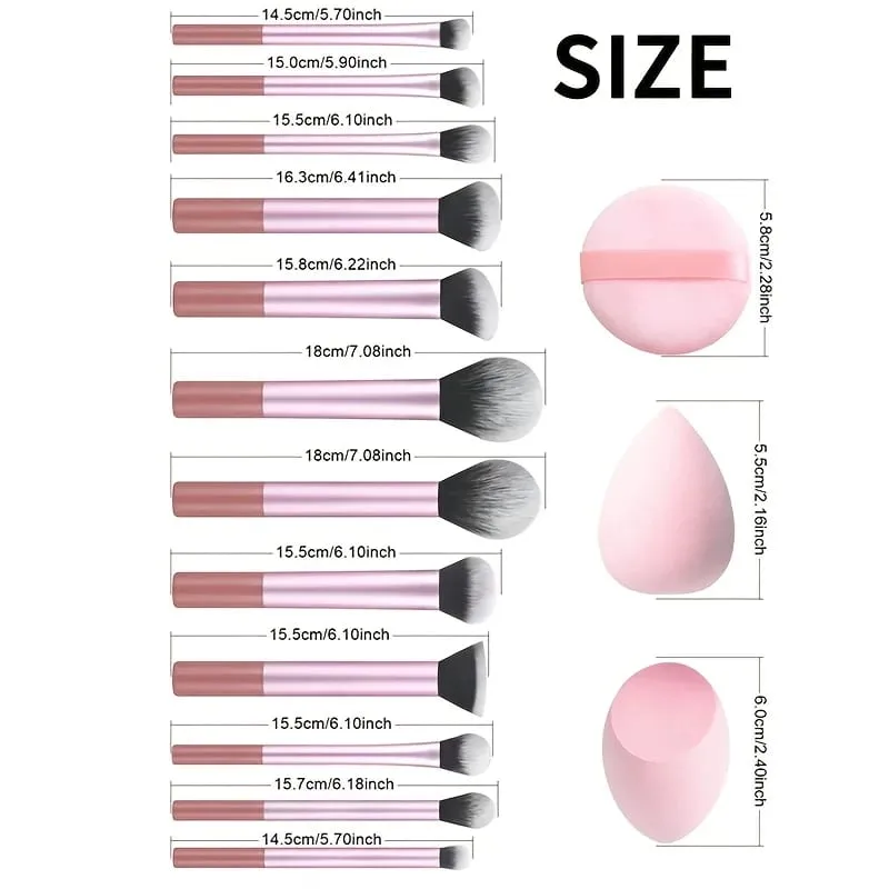 15pcs Makeup Brush Set Including 12pcs Multi-Functional Ultra-Soft Makeup Brushes And 1pc Angled Tear Drop-Shaped Beauty Sponge — image 2