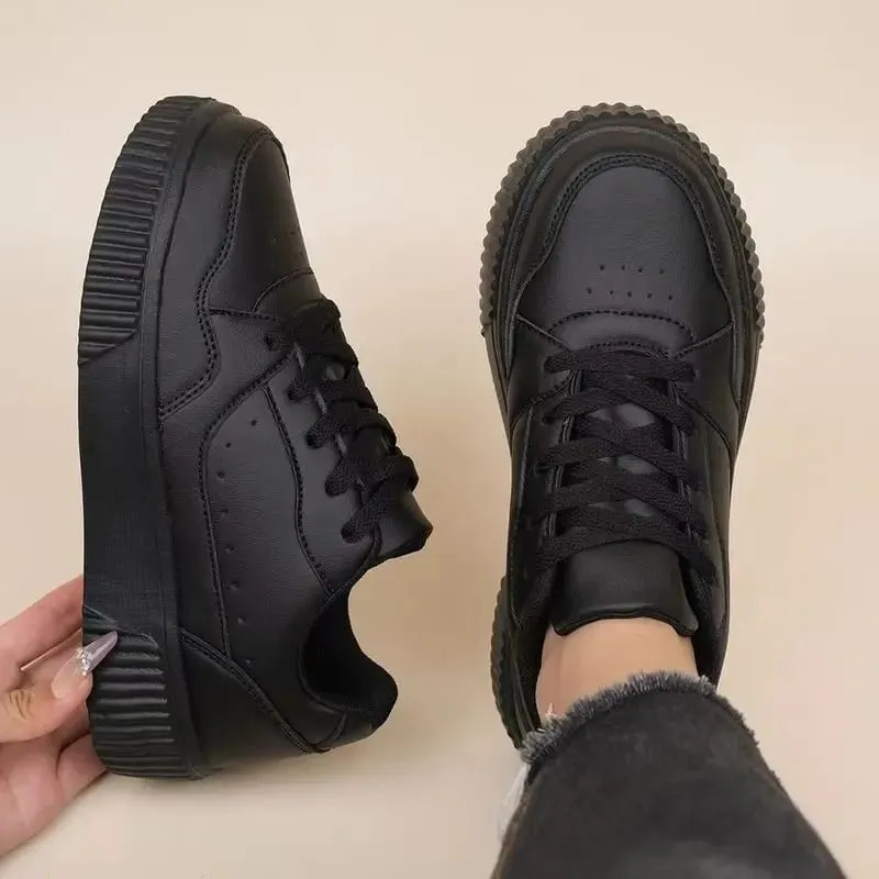 Unisex Sneakers All Season Casual Shoes Men Platform Chunky Footwear Women Solid Color Lace Up Couples Minimalist Board Shoes — image 3