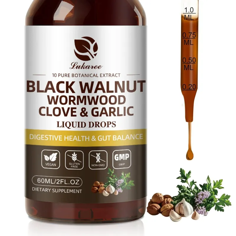 Lukaree 10 IN 1 Black Walnut Wormwood Drop Rapid Gut Cleanse & Digestive Health Detox 98% Absorption Vegan Gluten-Free