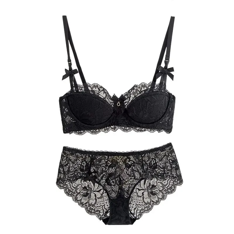 Modest French Pure Desire Bralette AB Cup Full Coverage Lace Bra & Set Small Bust Push Up Wireless for Chubby Girl Bow Plus Size — image 1