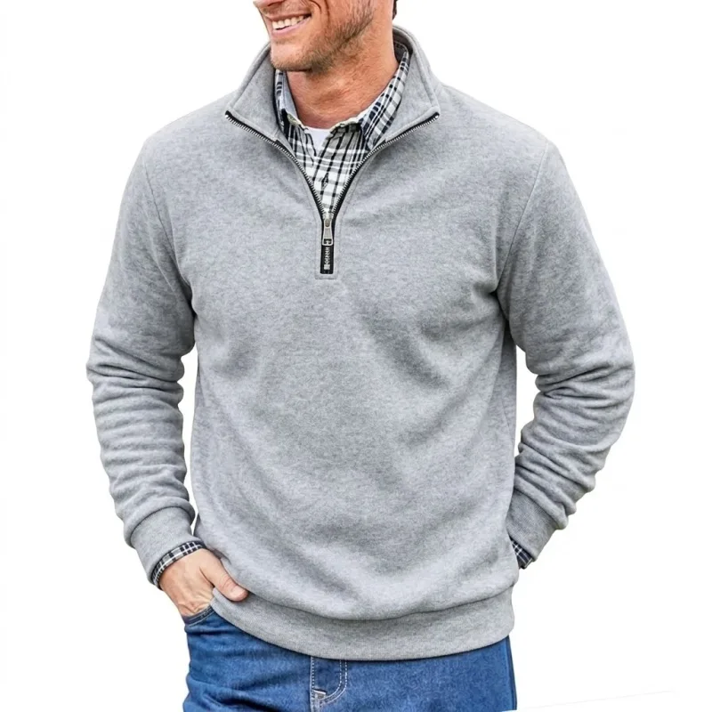 Men Spring and Autumn Half Zip Pullover Sweatshirts Solid Color Outdoor Casual Tops Long Sleeve Hoodie for Sports and Daily Wear — image 9