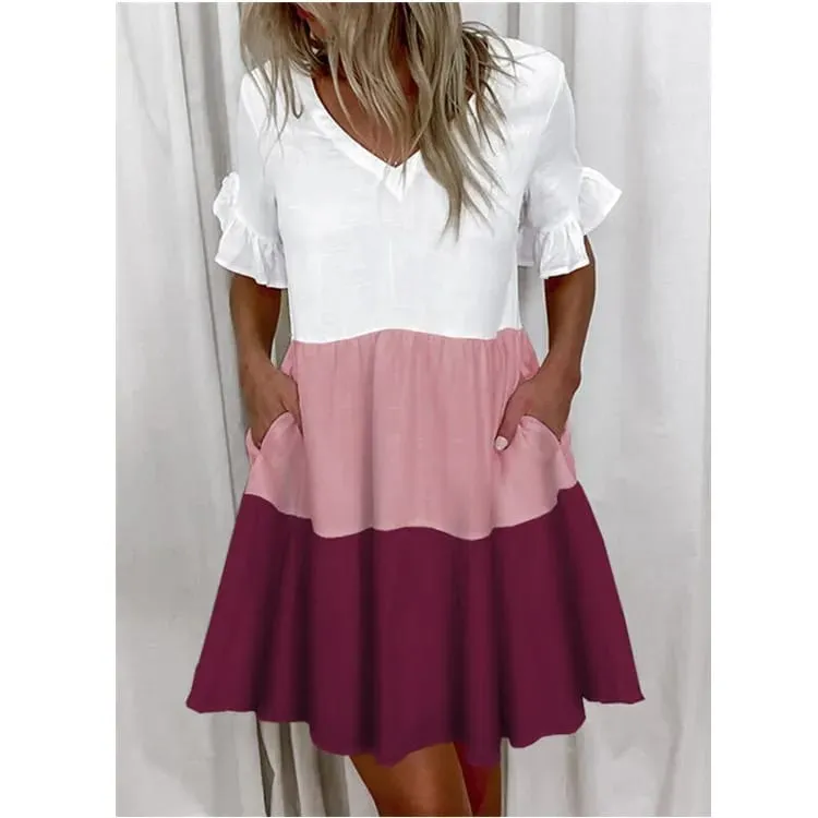Vestido de verão feminino casual com decote em v manga curta manga borboleta floral folha carta impressão mini vestidos ysx9032 — image 6