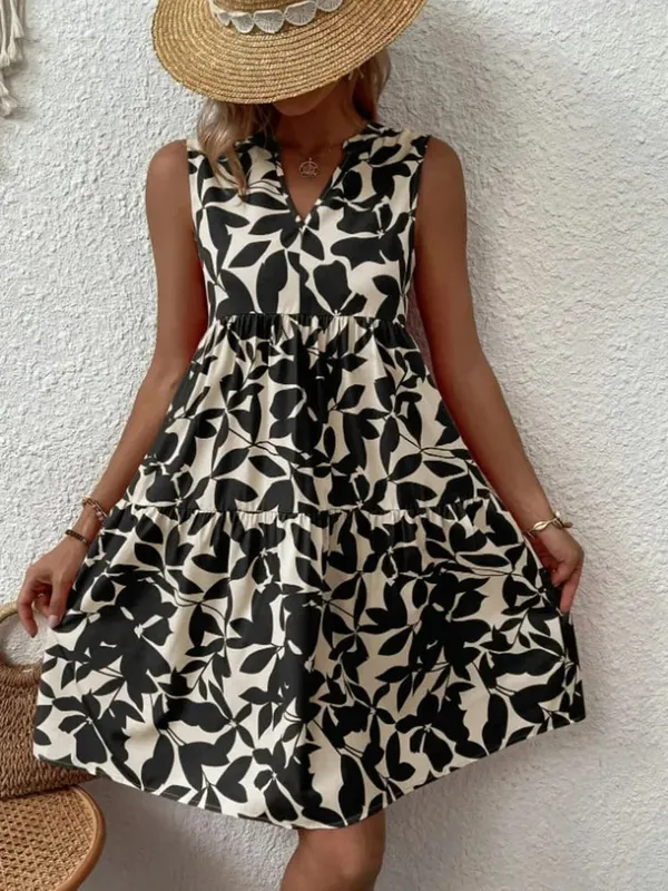 Mulheres boho impressão mini vestido de verão elegante sem mangas com decote em v plissado a linha vestido tanque casual solto oversize praia festa vestido de verão — image 10