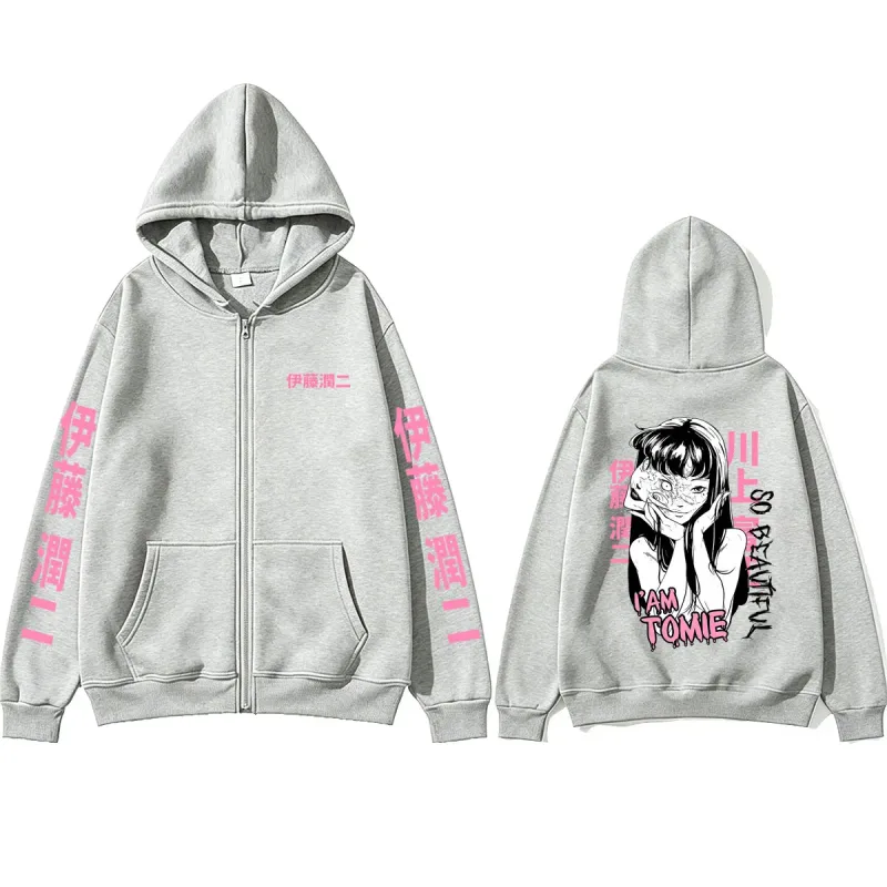 Anime Tomie Junji Ito Zipper Hoodie Men Women Vintage Manga Horror Gothic Zip Up Sweatshirts Men's Cosplay Retro Zip Up Jacket — image 6