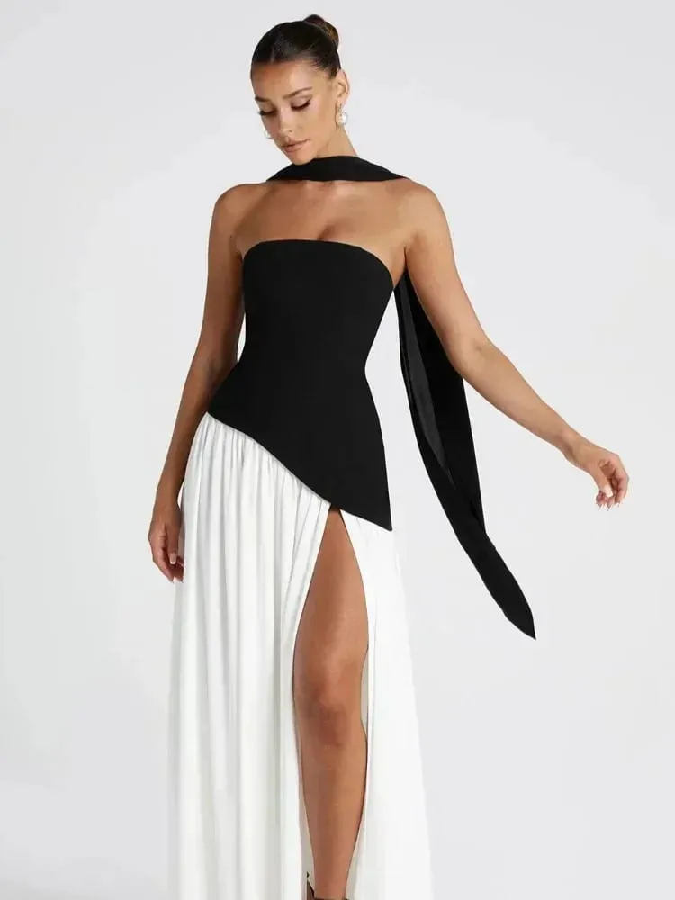 Solid Gesplitst Lint Maxi Jurk Vrouwen Elegante Strapless Mouwloze Slit Lange Jurken 2025 Nieuwe Zomer Vakantie Party Lady Vestidos — image 6