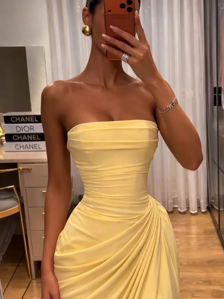 Women Strapless Pleated Long Dress Elegant Solid Split Sleeveless Backless High Waist Slim Fit Maxi Dresses 2026 Lady Party Robe — image 2