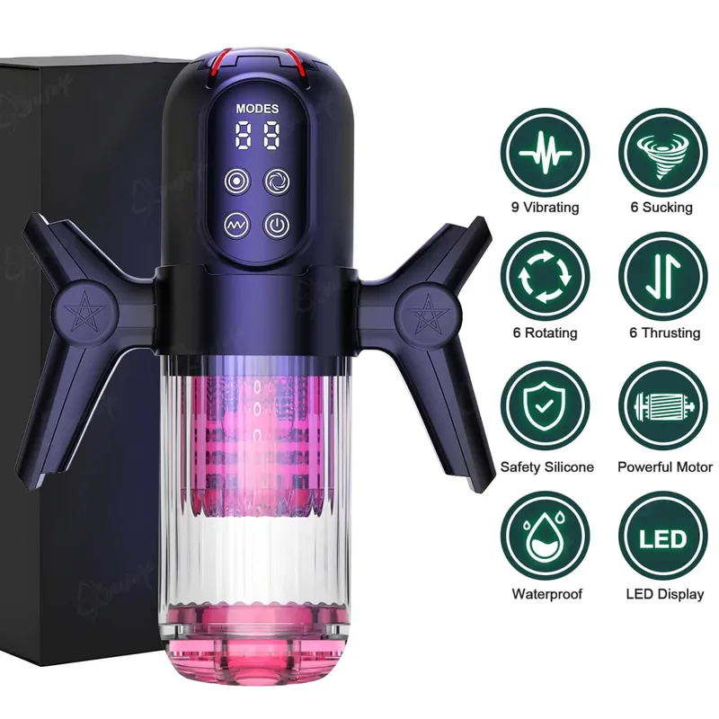 Luxurious Field Male Masturbator 9 Vibration 6 Sucking Rotating Licking Telescopic Modes Pocket Pussy Stroker Blowjob Sex Toys