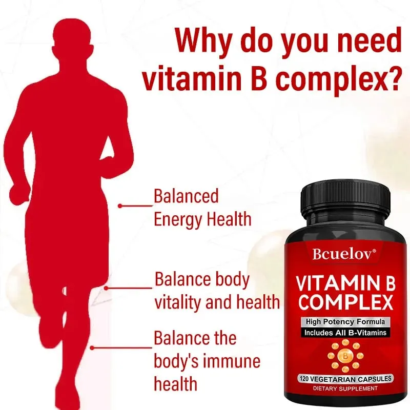 B komplex vitaminok – minden B-vitamin, beleértve a B12 B1 B2 B3 B5 B6 B7 B9 folsavat – Támogatja az egészséges energiaanyagcserét — image 3