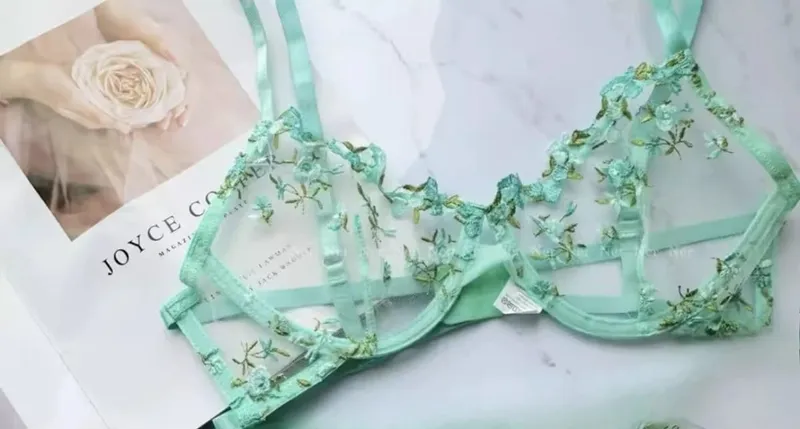 French Floral Bra Set Women | Sweet Sexy Sheer Mesh Lace Transparent Underwear Set | Practical & Feminine MOYISU Sexy Panty Set — image 14