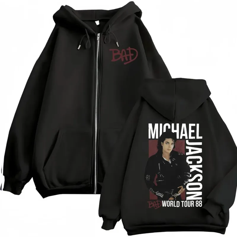 King of Pop Michael Jackson Bad Era Zipper Hoodie Men Women Harajuku Streetwear Jacket Sweatshirt Fleece Casual Zip Up Pullovers — image 10