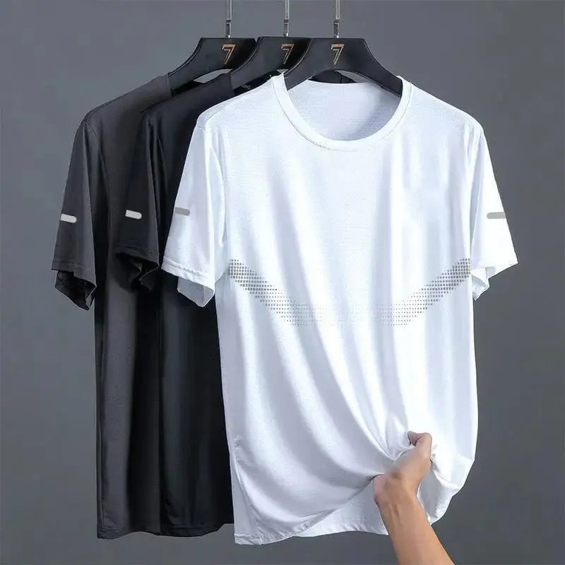 New Ice Silk Running Shirts Men Loose Short Sleeve Top Basketball Gym Sportswear For Male Fitness Workout Mesh Breathable Tee — image 3