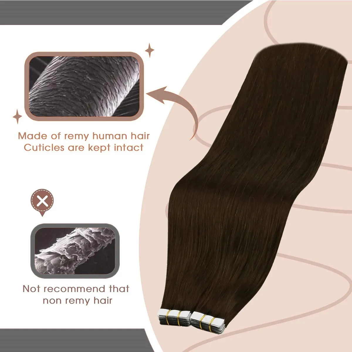 Invisible Tape in Hair Extensions 100% Remy Human Hair Dark Brown Hair Extensions for Women Adding Length And Volume — image 4