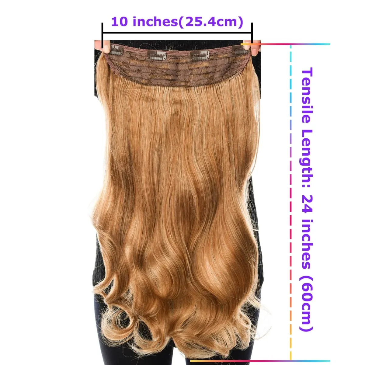 24 Inch Clips in Hair Extensions for Women Synthetic Long Natural Wavy Curly Hair in One Hairpiece Weft with Secure 4 Clips in