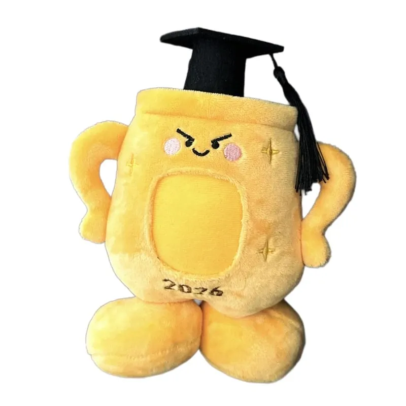 20cm Yellow Trophy Graduation Plush Toy Stuffed Showing a Photo University College Doctor Bachelor Souvenir Present