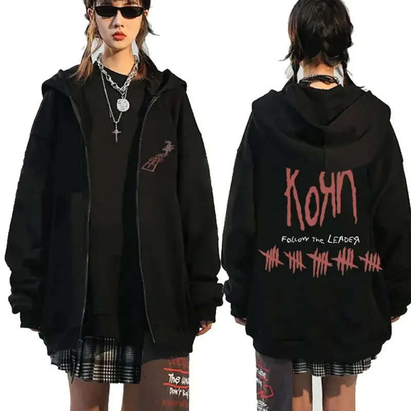 Korn Rock Band Letter Logo Zipper Hoodie Men's Metal Gothic Vintage Oversized Zip Up Hoodies Streetwear Punk Sweatshirts Jackets — image 10