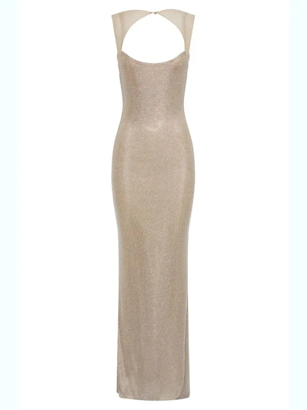 Sexy Square Collar Mesh Patchwork Diamonds Long Dress Women Backless Shiny Rhinestone Slim Dresses Evening Party Cocktail Gowns