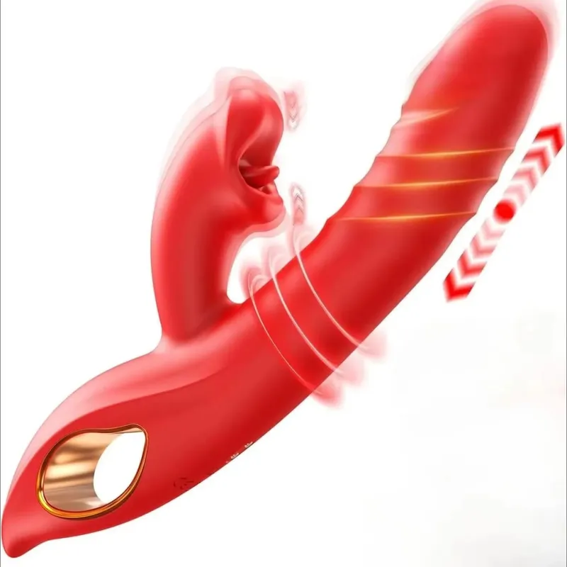 2in1 Thrusting Vibrator G Spot Vagina Licking Dildo for Women Rabbit Tongue Sex Toy Clitoral Stimulator Anal Plug Adult Supplies