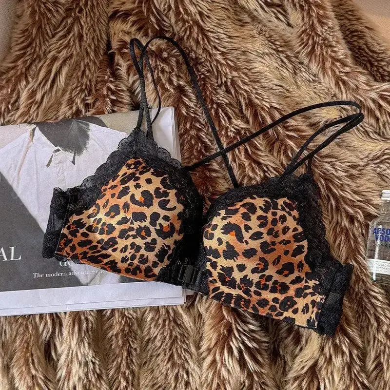 Women Bestselling Leopard Print Lingerie Set Front Closure Sexy Push Up Bra Lift Up Support Soft Daily Intimates Set — image 14