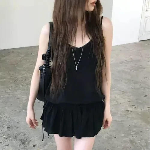 Summer 2026 Korean Style Sweet Skirt Waist Cinching Sexy Strapless Dress Fashionable Casual V-neck Loose Fit Maxi Dress