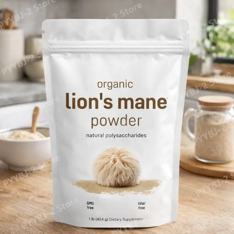 Organic Lion’s Mane Mushroom Powder Supports Brain Focus Energy and Immune Health Great for Smoothies & Coffee 454g Per Bag — image 1