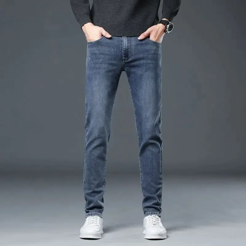 New Autumn/winter 2025 Stretch Wash Jeans for Young Men with Small Straight Elastic WaistJeans Pants Fashion Men's Trousers — image 3